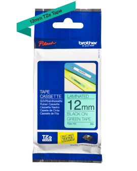 Brother TZE-731 12mm Black on Green Label Printer tape