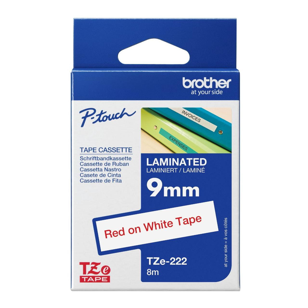 Brother TZe-222 9mm Red on White Label Printer tape
